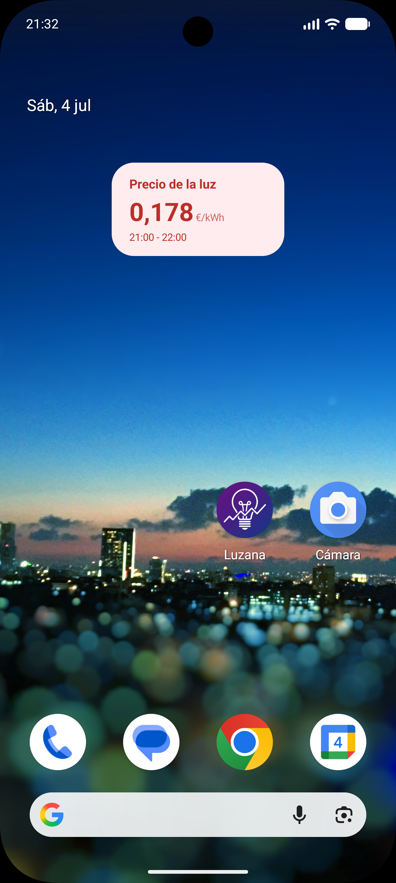 Widget de Luzana en la pantalla de inicio